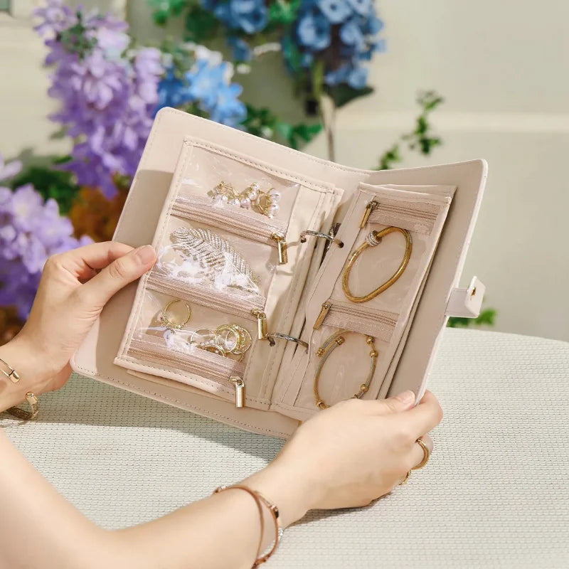 Organizator Bijuterii Portabil Tip Carte cu Compartimente Ajustabile